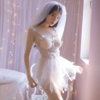 Women Erotic Sexy Mesh Lace Bride Wedding Dress Cosplay See Through Lingerie Nightgown Temptation Costumes Underwear Nightdress