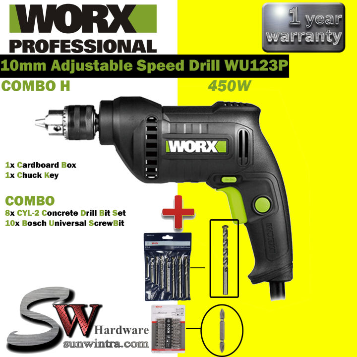 COMBO WORX 450W 10MM ADJUSTABLE SPEED DRILL DRIVER WU123P WU 123P