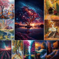 【hot】۞✧♚  Landscape Colorful Trees Embroidery Handiwork Handicraft Promotions Wholesale