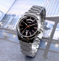 นาฬิกา Casio  รุ่น MTP-1370D-1A2 นาฬิกาผู้ชายสายแสตนเลส หน้าปัดดำ ของแท้ 100% รับประกันสินค้า 1 ปีเต็ม