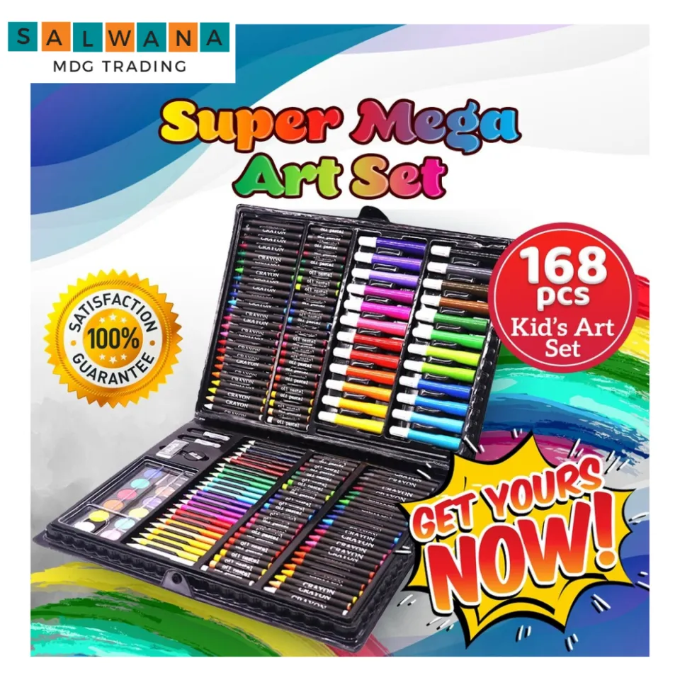 168 piece kids super mega art coloring set with water color, crayons, color  pencil