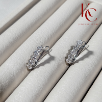 ต่างหูเพชร Moissanite ข้างละ 50 ตัง รวม 1 กะรัต  ตัวเรือนเงินแท้ 92.5% ชุบทองคำขาว  / Earring metal Silver 925 gem type Moissanite