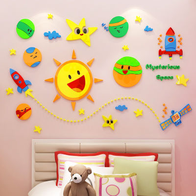 Cartoon Cosmic Stars 3D Acrylic Wall Stickers Childrens Room Bedroom Decoration Stickers Kindergarten Decoration Wall Stickers