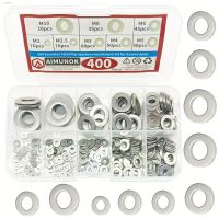 ◆ 304 Stainless Steel Flat Washers Set 400 Pieces 8 Sizes - M2 M2.5 M3 M4 M5 M6 M8 M10 Suitable for Home Decoration Factories Re