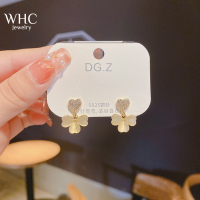 WHC Jewelry แฟชั่นใหม่โอปอลโคลเวอร์วางต่างหูประกายเพทายหัวใจต่างหูสำหรับผู้หญิง