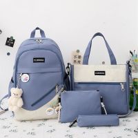 4 pcs sets Casual Backpacks canvas Schoolbags For Teenager Girls Women Backpack Contrast Color Kawaii Student Kids Shoulder Bags