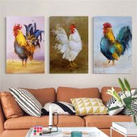 Sumanssa สีสัน Cock ภาพวาดอะคริลิคพิมพ์ผ้าใบภาพสีขาว Feather Cock Wall Art ภาพตกแต่งบ้าน-Animal