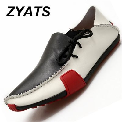 ZYATS รองเท้าโลฟเฟอร์สำหรับผู้ชาย,หนังวัวรองเท้าโลฟเฟอร์ลำลองรองเท้าขนาดใหญ่38-47สีดำและสีขาว