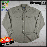 Wrangler®แท้ อก 51 เสื้อเชิ้ตผู้ชาย แรงเลอร์ สีกากี เสื้อแขนยาว เนื้อผ้าดี เสื้อวินเทจ