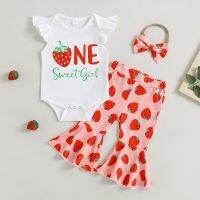 Summer Baby Girl Clothing Newborn 3pcs Toddler Clothes Set Letter Print Romper Strawberry Print Flare Pants Headband Casual Sets  by Hs2023