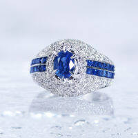 Sapphire Diamond Ring แหวนเพชรแซฟไฟร์ ไพลินแท้สีน้ำเงินสด เนื้อสะอาดมาก ประดับเพชรแท้น้ำ96-97 ตัวเรือนเป็นทองขาว18k