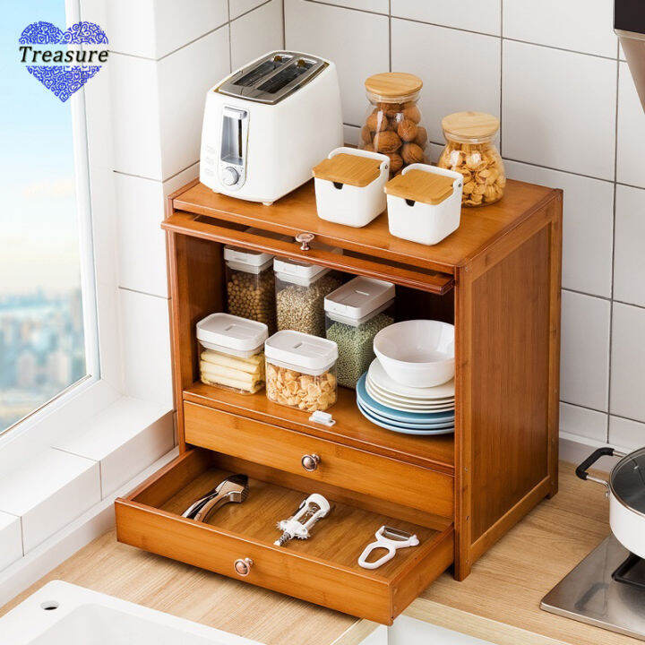 【Treasure 】42cm solid wood with door double drawer kitchen countertop ...