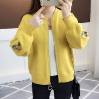 of new fund of  autumn outfit embroidered with a han edition zipper sweater knit cardigan loose womens female