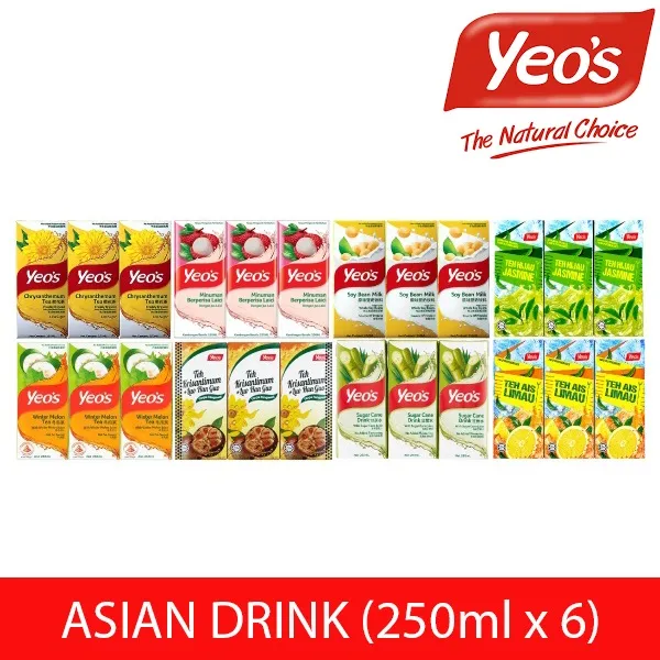 YEO'S Asian Drink (6 x 250ml) Chrysanthemum Tea / Sugar Cane / Wintermelon / Soy Bean Milk
