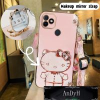 AnDyH Long Lanyard Casing For itel p36 phone case Hello Kitty Makeup Mirror Stand