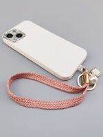 Pure Color Woven Small Fresh Phone Lanyard Short Girls Short Korean Ins Wrist Rope Bracelet Anti-lost Cell Phone Lanyard Keyring Phone Charms