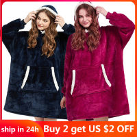 Flannel Wearable Blanket with Sleeves Winter Warm Hoodie Sweatshirt for Oversized Hooded Blankets for Beds Travel Home