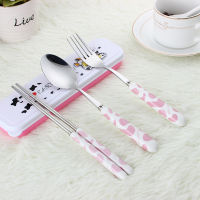 WHYOU 3Piece Spoon Fork Chopsticks Tableware Set Portable Outdoor Travel Stainless Ceramic Dinnerware Cutlery Set Kids Gift