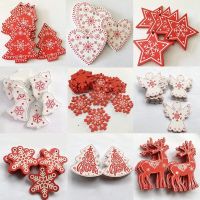 12 Pcs New Year Natural Wood Christmas Tree Ornament Hanging Pendants Gifts Snow Elk Xmas Decoration