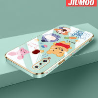 JIUMOO เคสปลอกสำหรับ Samsung กาแลคซี A20s ลายการ์ตูนยิ้มสัตว์ใหม่กรอบพื้นผิวสี่เหลี่ยมแบบนิ่มซิลิกาเจลกันกระแทกเคสมือถือรวมเลนส์กล้องถ่ายรูปฝาครอบป้องกัน