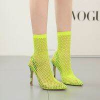 Western Style Women Pointed Toe Mesh Holes Sandals Sexy Summer Shoes Breathable Cool Spring Party High Heel Anckle Boots Size 42