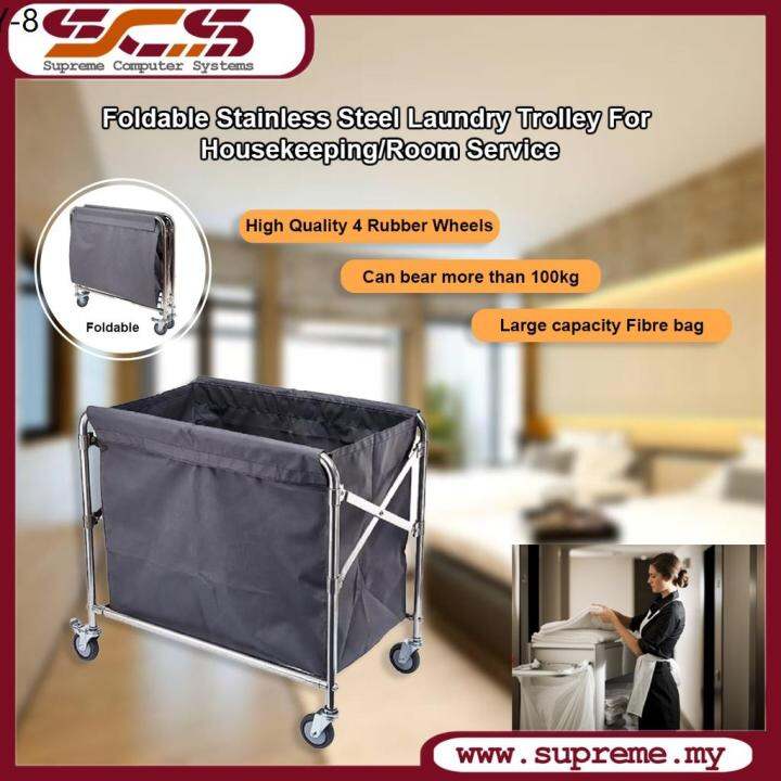 trolley wheel Hotel Folding Laundry Basket Cart Trolley with Removable Bag Wholesale Lazada