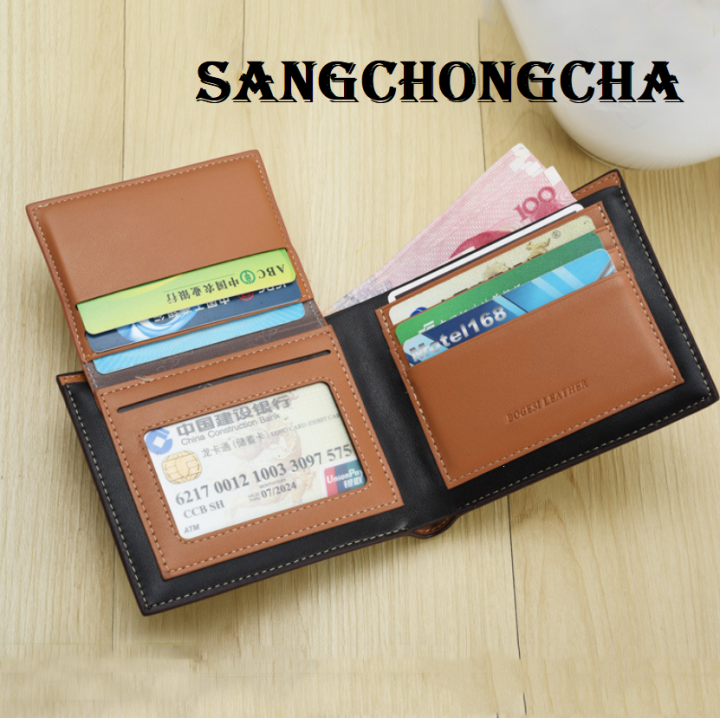 sangchongcha-bgh02-black-or-brown-กระเป๋าสตางค์-หนังpuคุณภาพสูง-กระเป๋าตังค์-สไตล์เกาหลี-กระเป๋าสตางค์พับ-ช่องบัตร11ช่อง