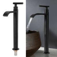 Universal G1/2 Simple Black Stainless Steel Single Cold Water Faucet Kitchen Bathroom Countertop Basin Sink Tap Waterfall Faucet