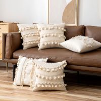 hot！【DT】✢  Ivory Cushion 45x45cm/30x50cm Cover Pompom Tassles Decoration Room Sofa Couch Bedroom Seasonable