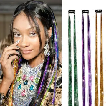 Amazoncom  56Pcs Colorful Hair Strings Hair Tinsel Extensions Party  Highlights Glitter Hair Thread Yarn Braiding Wire Ribbon for Girls Women   Beauty  Personal Care
