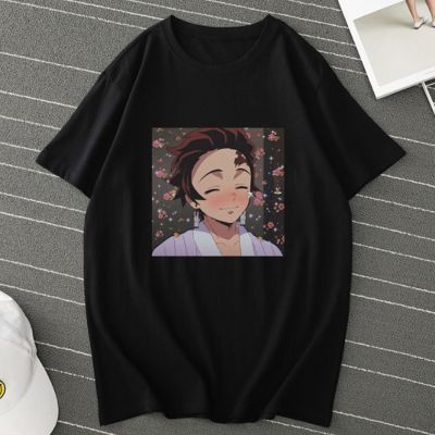 Demon Slayer Japanese Anime T-shirt For Men Cartoon Funny Face Tanjiro T-shirt Clothing 100% Cotton Gildan