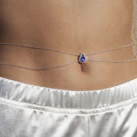 Fashion Blue Gems Crystal Waist Chain Belt for Women Beach y Layered Belly Body Chain Bikini Hip Hop Body Jewelry Wholesale