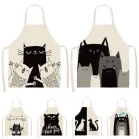 1Pcs Black Cat Pattern Cleaning Colorful Aprons Home Cooking Kitchen Apron Cook Wear Cotton Linen Adult Bibs Delantales Tablier