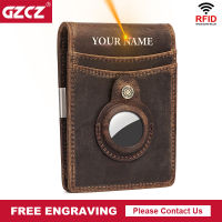 Genuine Leather AirTag Money Clip Wallet Bifold Cash Credit Card Minimalist RFID Slim Front Pocket Purse Anti-lost Clutch