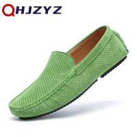 Green Genuine Leather Men Loafers Shoes Casual Luxury Brand Slip on Designer Moccasins Italian Men Driving Shoe Chaussure Homme