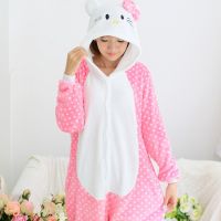 ●◙☏ คิตตี้สีชมพูผู้หญิง Kigurumi สัตว์คอสเพลย์แต่งกาย Onesie ชุดนอนชุดนอนPink Kitty girl Cosplay Costume Pajamas Sleepwear