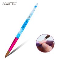 Aokitec Acrylic Nail Brush Kolinsky Hair Acrylic White Swirl Blue Handle with Pink Ferrule Round Shaped