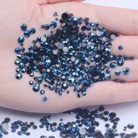 Rhinestones เรซิ่น Non Hot Fix Navy Blue AB 5001000pcs 2-6mm รอบ flatback เพชร appliques สำหรับหัตถกรรมผ้าชุดแต่งงาน