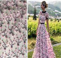 [HOT!] 5 color fashion 3D chiffon flower on netting embroidered bridal/ evinging/show dress lace fabric Lace applique 130cm width