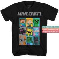 เสื้อยืดแขนสั้นคอกลมเสื้อยืดพิมพ์ลายพรีเมี่ยม 2023 Minecraft Boys Video Game T-Shirt - Black And Green Creeper Face - OfS-5XL