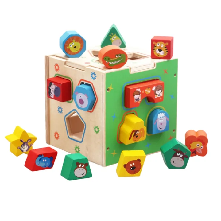 Baby Toddler Wooden Blocks Shape Sorter Toy Color Shape Recognition