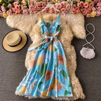 COD DSFGRDGHHHHH New Women Boho Dress Summer Sexy Spaghetti Strap Slim Beach Dresses Ladies Sweet Floral Printed A Line Party Dress