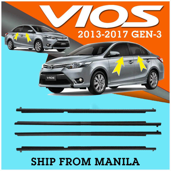 4pcs for TOYOTA VIOS 2014 2015 2016 2017 2018 gen3Weatherstrip Window Seal , Car Window Moulding