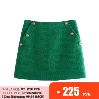 Tangada 2021 Women Green Tweed Skirts Faldas Mujer Zipper French Style Female Mini Skirt 8Y195