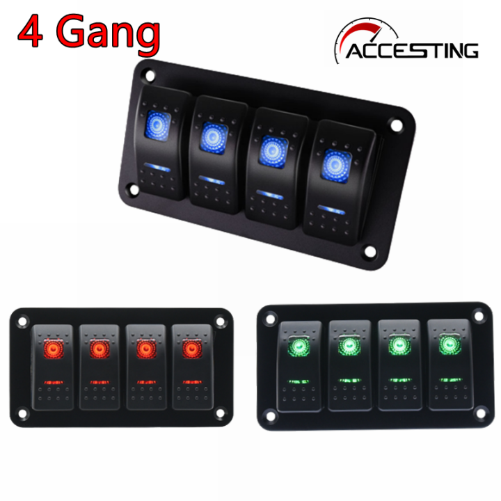 4 Gang Panel Saklar Rocker Tahan Air Lampu Latar LED On/Off Marine ...