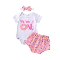 3Pcs Baby Girls Birthday Outfit Summer Clothes Short Sleeve Doughnut Romper + Shorts + Headband Set  by Hs2023