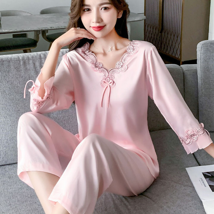 luoaa01-ชุดนอนสตรีผ้าไหมสไตล์เกาหลี