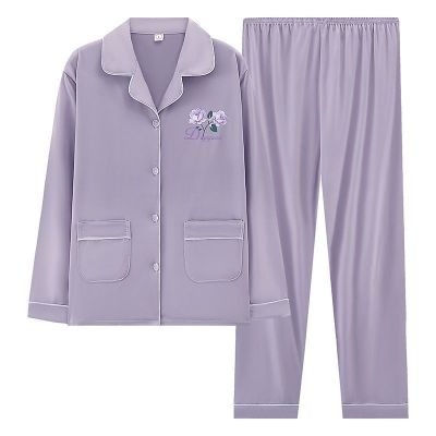 MUJI High quality pure cotton pajamas womens spring and autumn long-sleeved trousers home clothes middle-aged and elderly mothers suit loose plus fat and large size can be worn outside