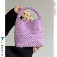 LIKEBAG กระเป๋าหนังสานสีทึบกระเป๋าถือด้านบนผู้หญิงพร้อมกระเป๋าใส่เหรียญ