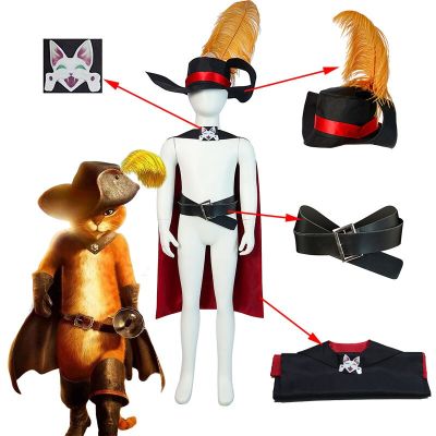 Kids Puss In Boots Cosplay Costume Puss Cloak Hat Blet Suit Clothes Halloween Carnival Costume Suit for Children Role Play